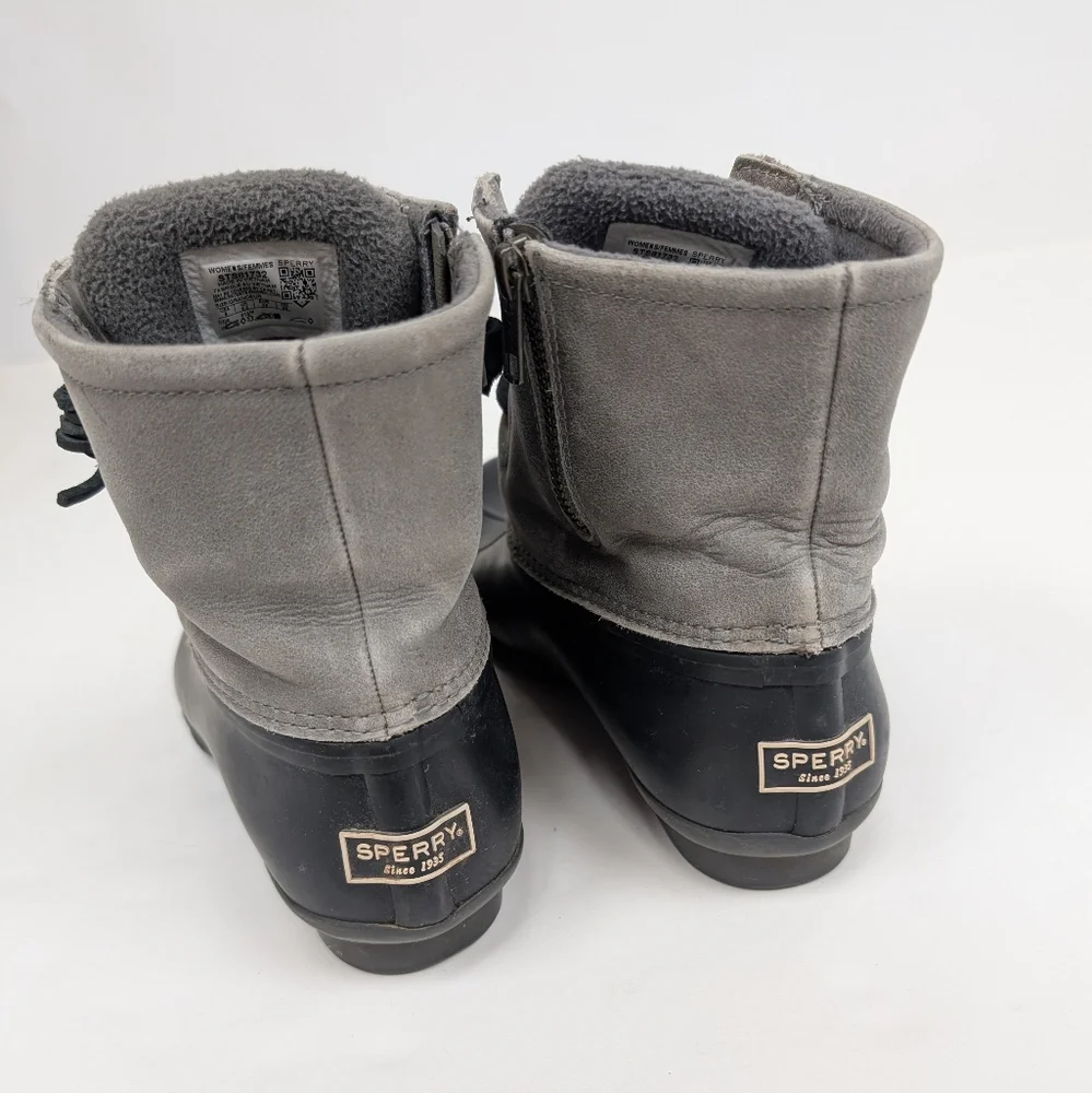 Sperry Black Rubber Gray Suede Saltwater Duck Boots Size 8